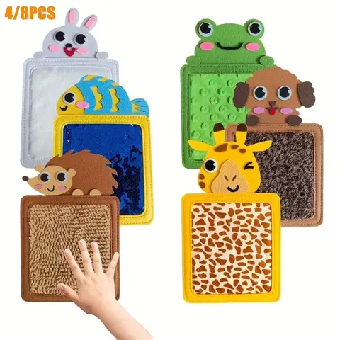 Plush Animal Sensory Mats with Animal Textures for Color Recognition, Multi-Animal Sensory Exploration Toy Set, Sensory Activity Board, Perfect Gift for Baby's Cognitive Development, Sensory Playset