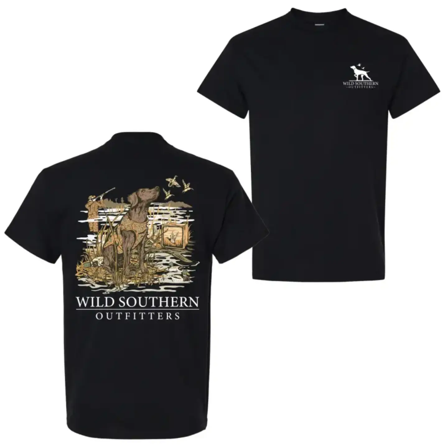 Men's Duck Hunting T-Shirt, Classic Cotton Short Sleeve Round Neck Tee with 2-Sided Dog Graphic, Casual Outdoor Hunting Wear, Unisex