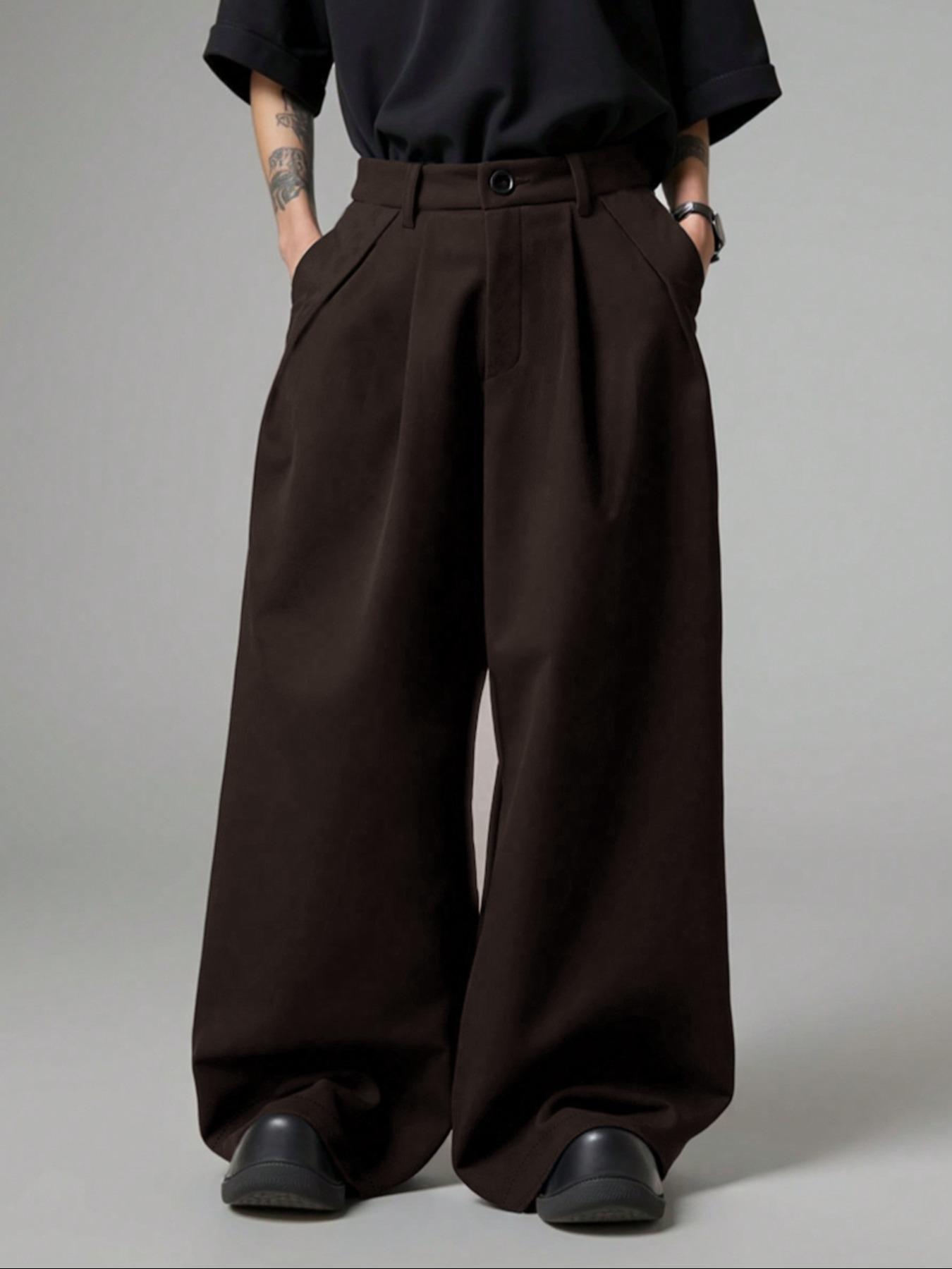 Men's Classic Solid Color Wide-Legged Dragging Pants, Loose Street Fashion Casual Comfy Pocket Trousers for Daily Wear, Trendy Men's Bottoms for All Seasons