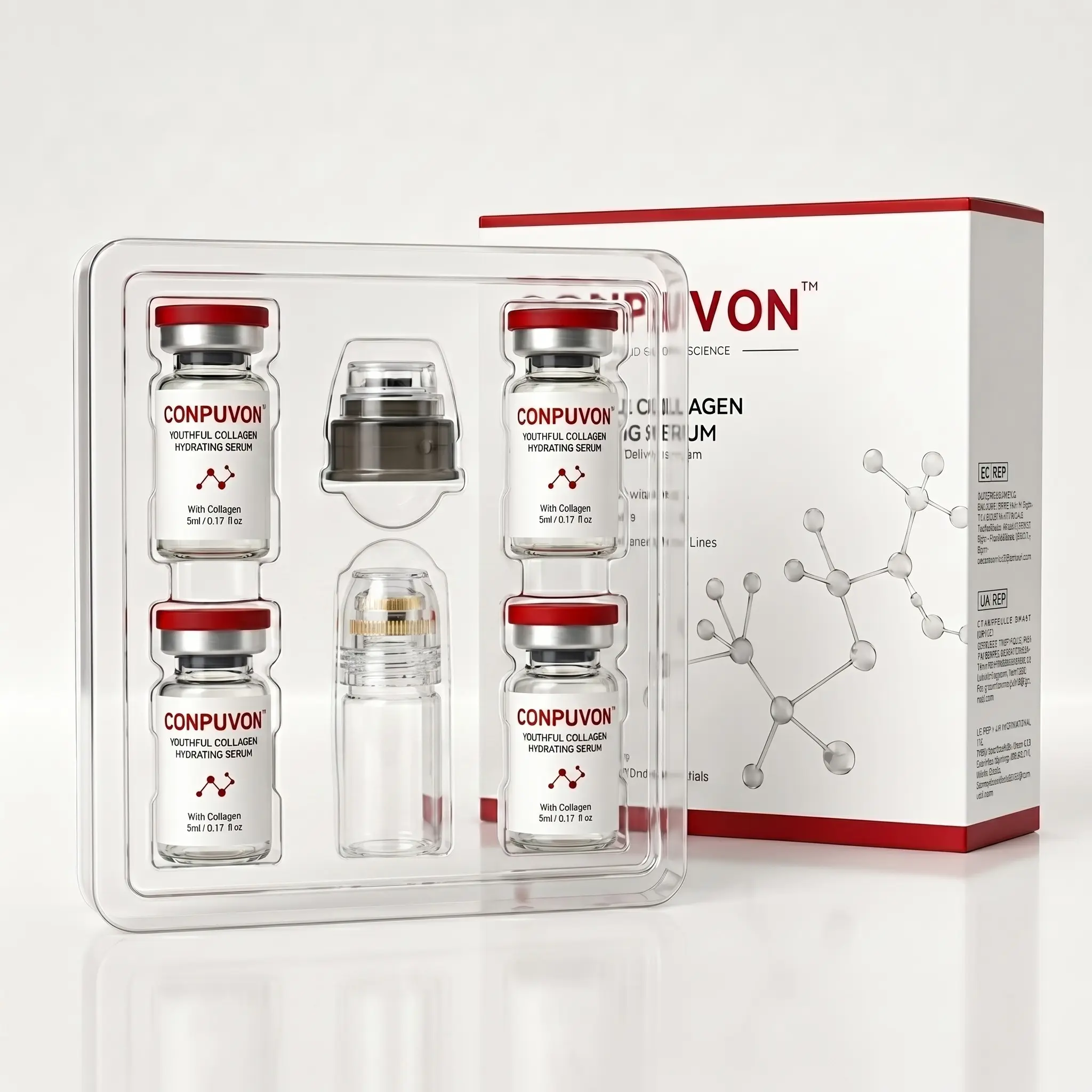 CONPUVON Youthful Collagen Peptide Hydrating Serum – 4 Single-Use Vials with 2 Skin Infusion Tips (Hygienic Kit)
