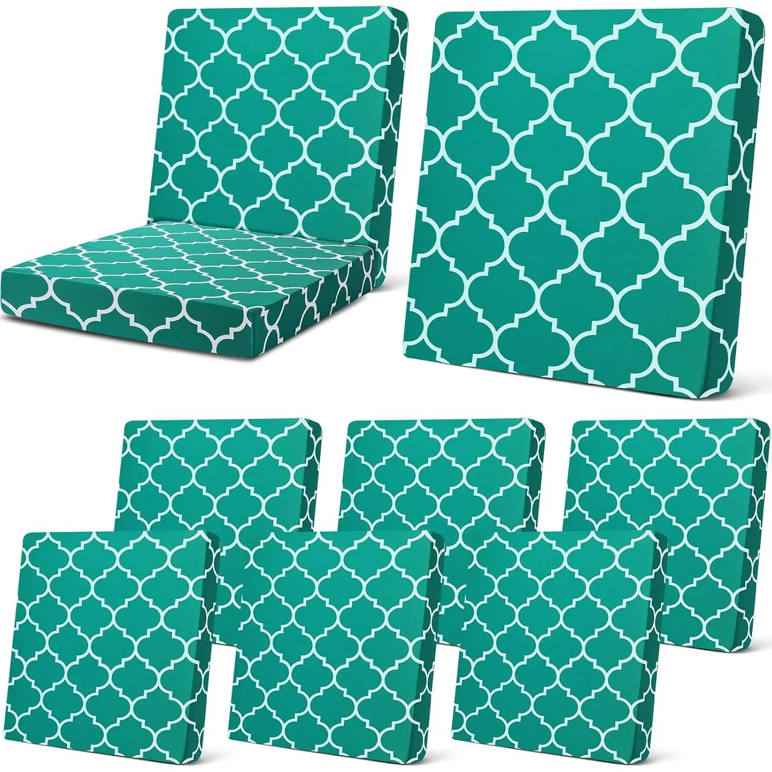 8 Pcs Stretch Sofa Cushion Covers Stripe Cushion Covers Furniture Couch Slipcovers Chair Seat Soft Flexibility Protector(Peacock Green)