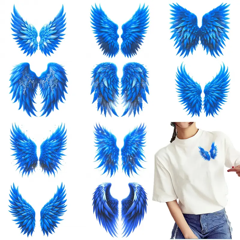 12Pcs Royal Angel Wings Iron On Patches No-Fade Heat Transfer Vinyl Stickers for Jeans T-shirts Hats Pillows DIY Clothing Decoration for Masquerade Christmas Halloween Valentine's Day