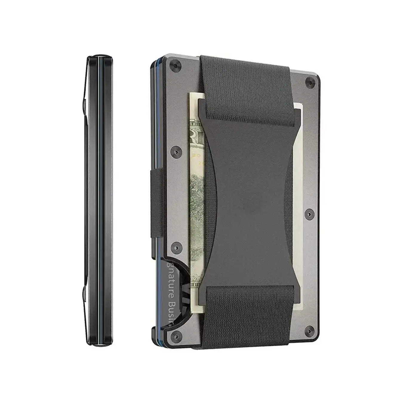 RFID Blocking Metal Credit Card Holder with Cash Band, Men's Slim Thin Mini Bank Cardholder, Casual Style, All Seasons, Gift for Husband