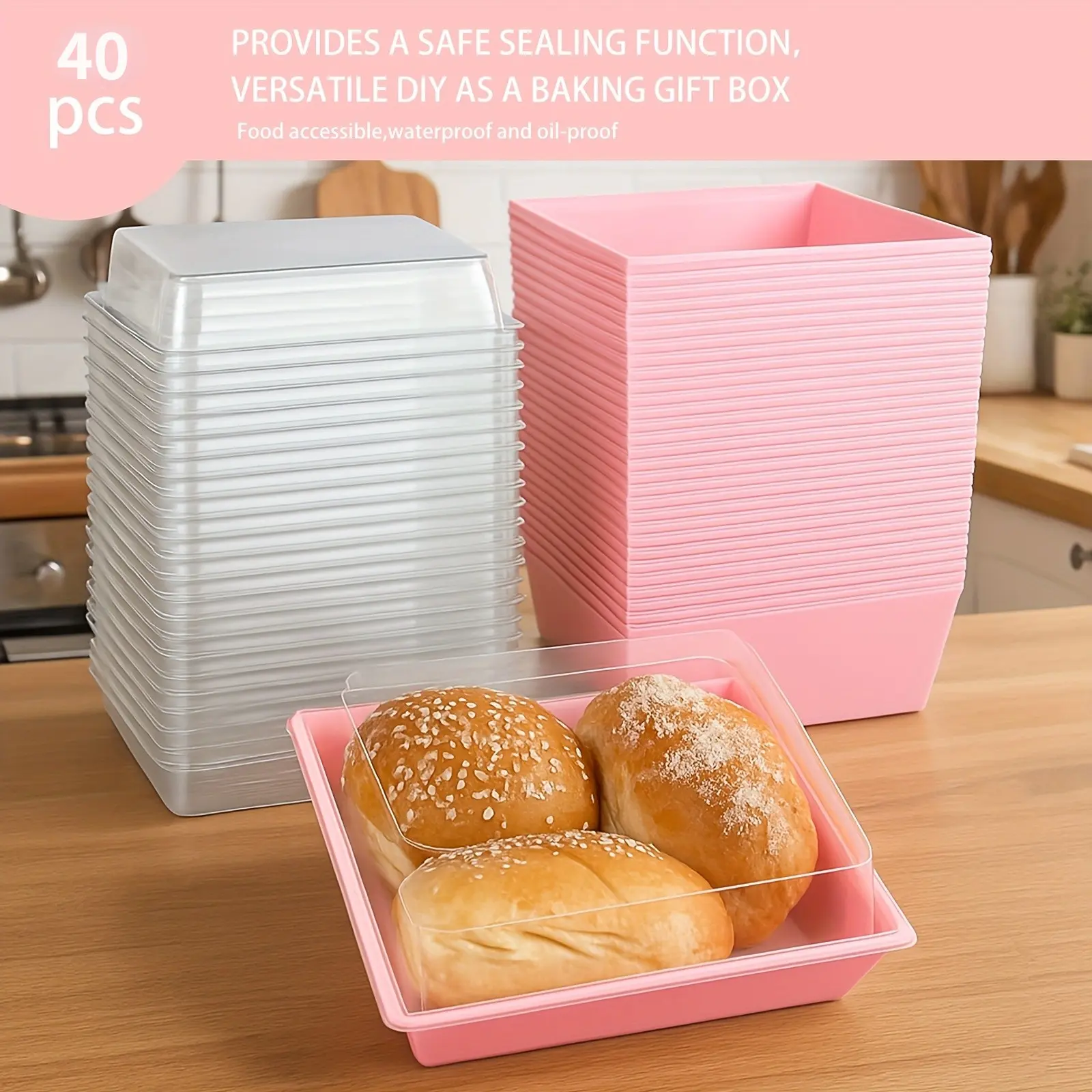 40pcs American Cold Meat Boxes with Transparent Lids, Disposable Clear Plastic Mini Cake Containers, Square Sweet Treats Box, Ideal for Holidays