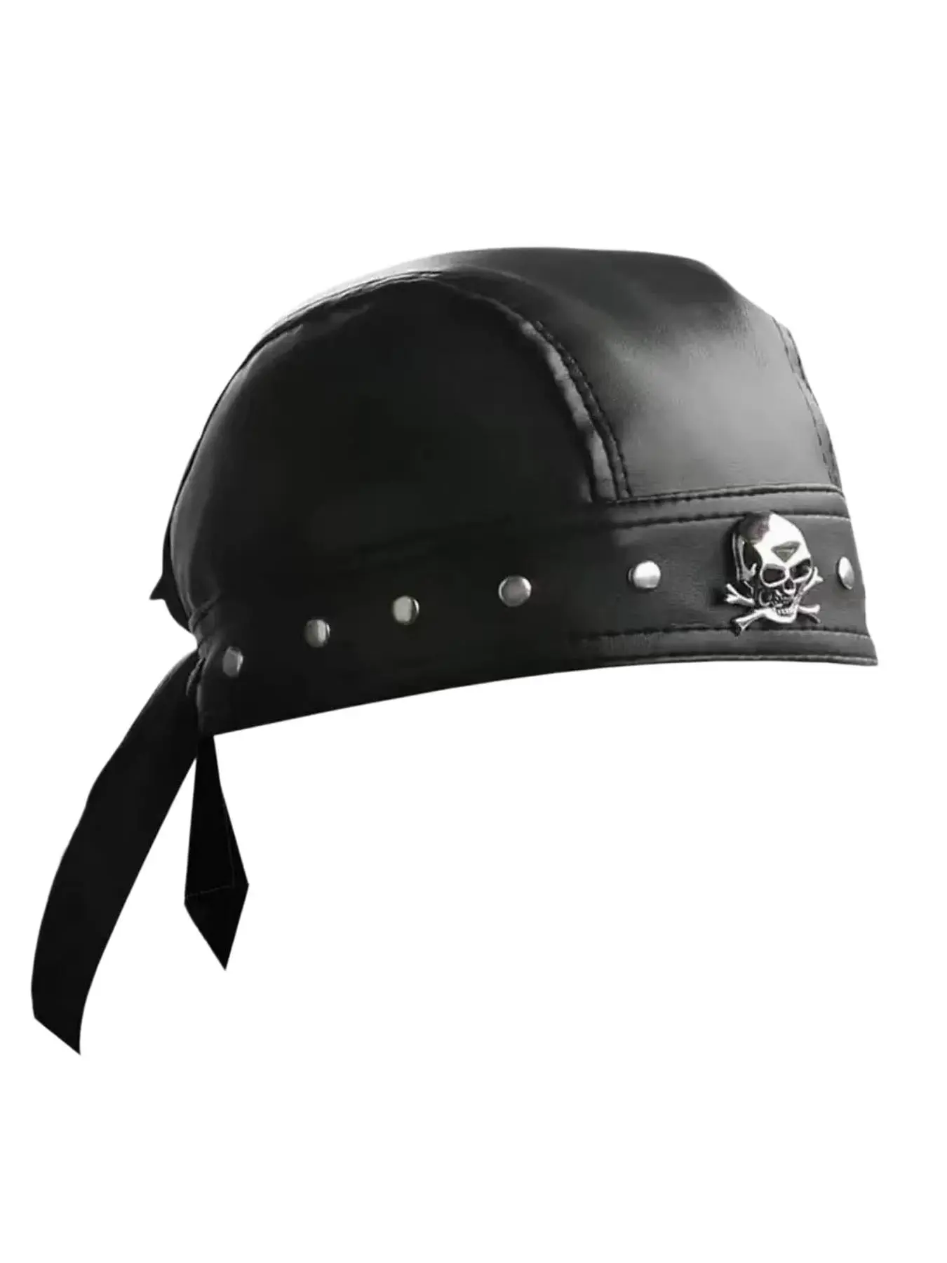 1pc Unisex Punk Skull Hat, Black Rivet Faux PU Bandana Headband with Metal Cross Decorations, Adjustable Biker Head Wrap for Motorcycles, Fashion Parties, Y2K Hip-Hop Style