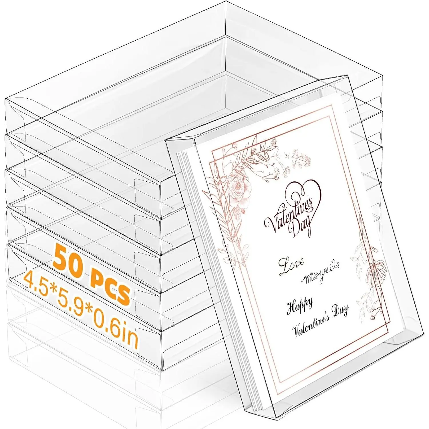 50 count Clear Card Boxes for Greeting Cards | 4.5 X 5.9 X 0.6 Inch Boxes with , Plastic for Photos Postcards Storage, Stackable Containers Protect from Dust