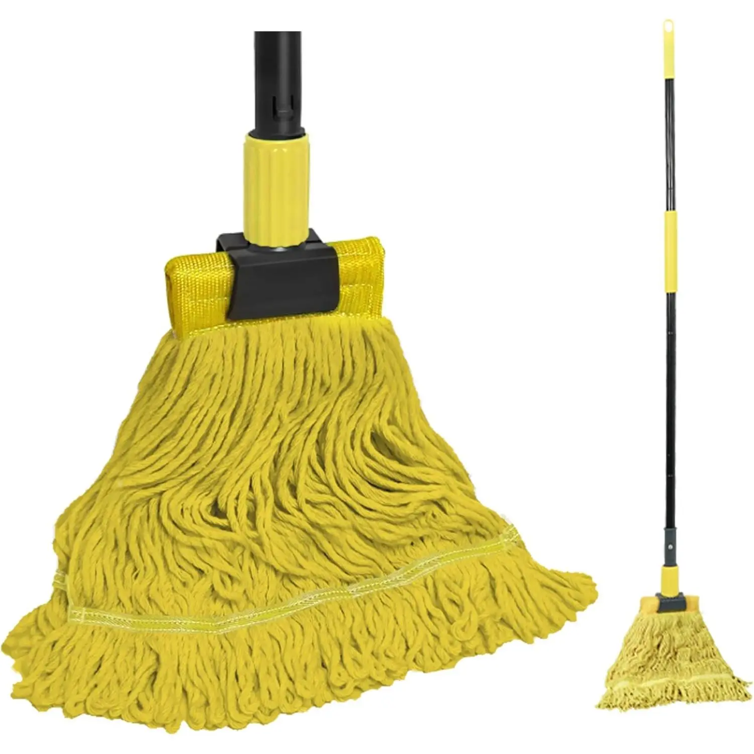 Commercial Heavy Duty Industrial String Mop with 57.5 inches Long Handle, Professional Dry Wet Cotton Mop for Cleaning Hardwood Floor Concrete Tile Home Kitchen Office Garage (Yellow)
