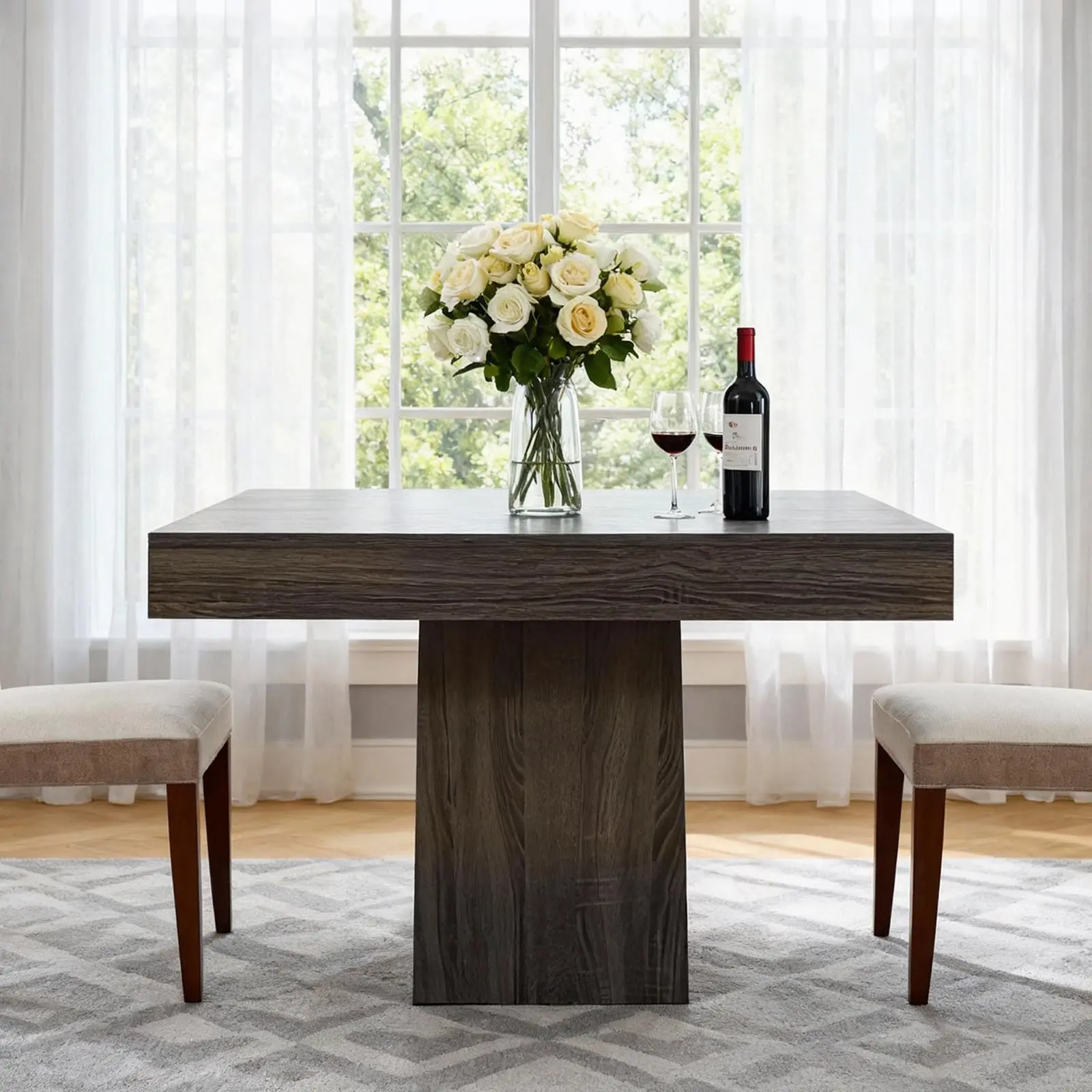 Square Shape Wooden Dining Table for 4, 31.5in Compact Space Pedestal Base Table, Ideal for Small Dining Rooms, Kitchens