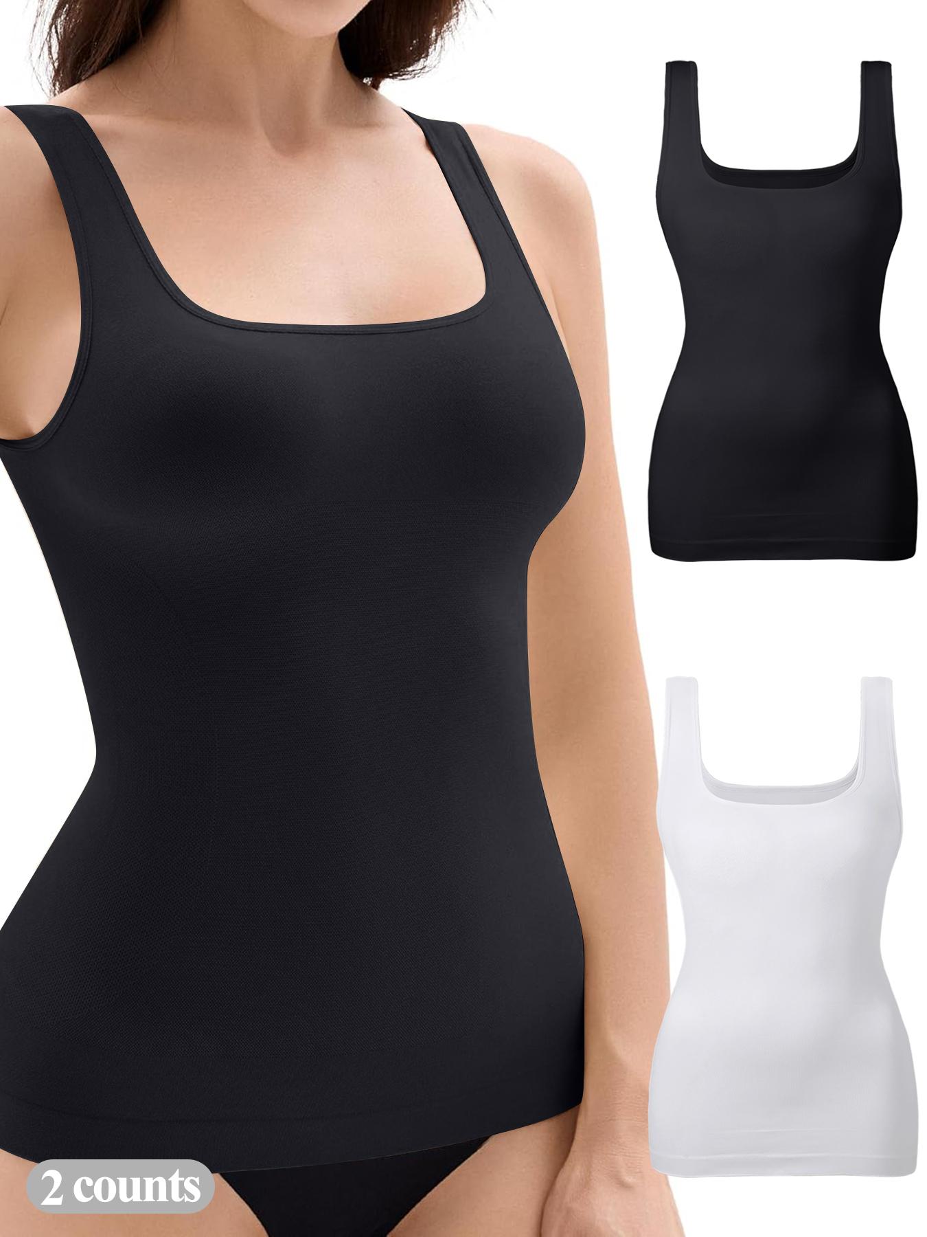 2/3 Pcs Women's Tummy Control Abdomen Shapewear Tank Tops, Minimalist Seamless Square Neck Body Sculpting Compression Tops, Slimming Body Shapewear, Solid Backless Shaper Black Friday All Saints' Day Chrismas, Body Shapewear, Womenswear