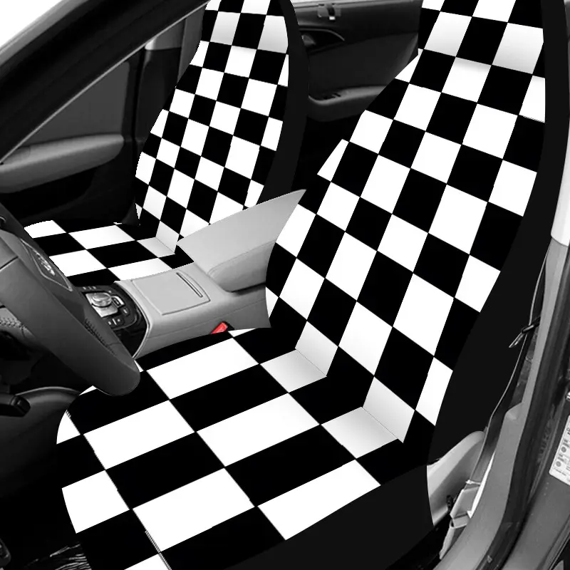 [Car Seat Covers Full Set] Universal Car Seat Covers for 5 Seats | Breathable Washable Car Seat Protector Classic Black White Checkerboard Pattern Car Seat Sun Cover Car Seat Covers Front Seats 2 Pieces Stylish Auto Interior Decoration