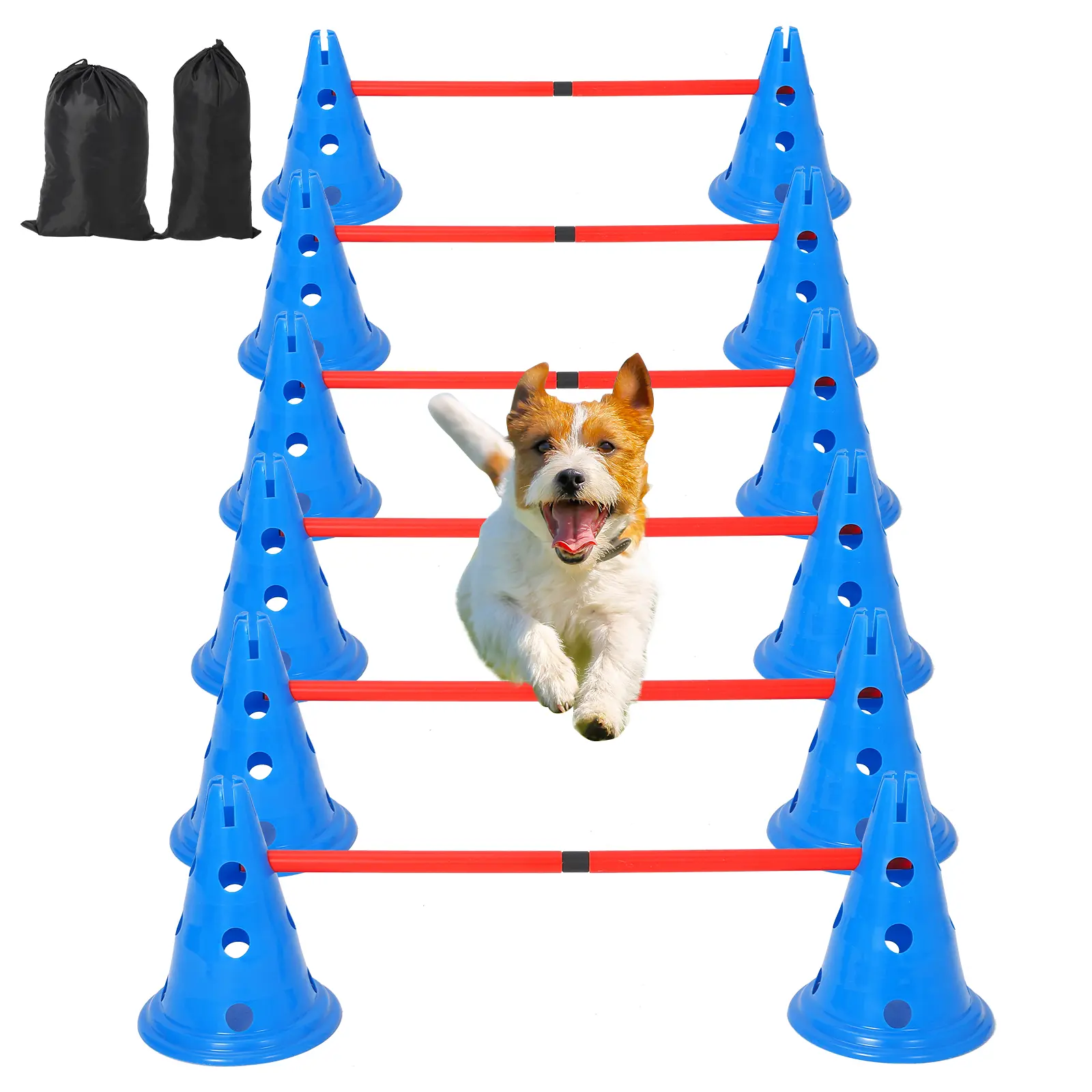 Dog Agility Obstacle Course Kit – 70" Tunnel, Adjustable Hurdle Cones & Rods – Indoor/Outdoor Training Equipment for Puppies & Active Dogs