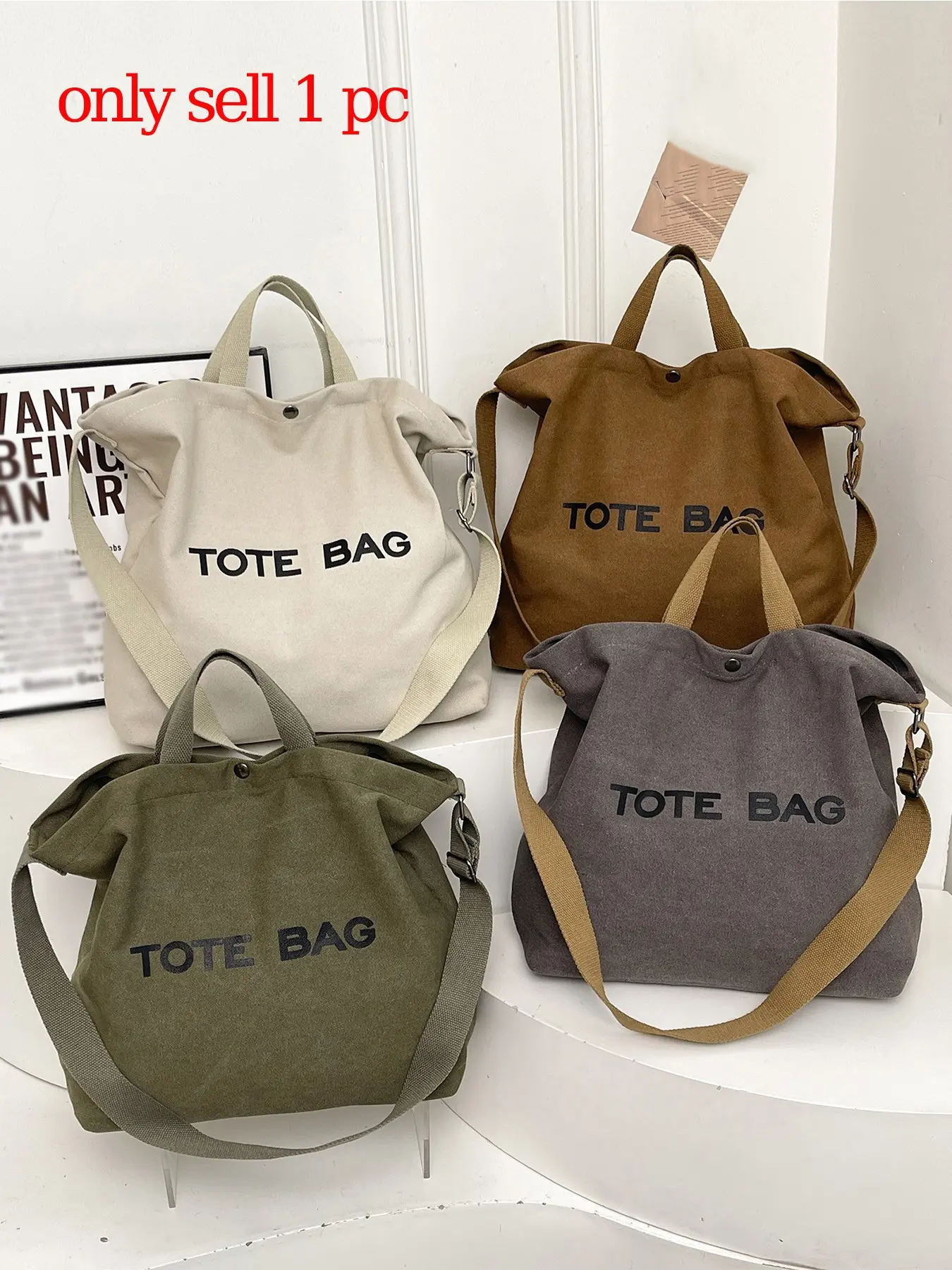 Women's Casual Fashionable Letter Print Nylon Canvas Tote Bag with Snap Closure, Multifunctional Lightweight Foldable Bag, Stylish Tote Bags, Perfect for Vacation and Shopping, Street Style Bag, Beach Tote, Lightweight Versatile Tote