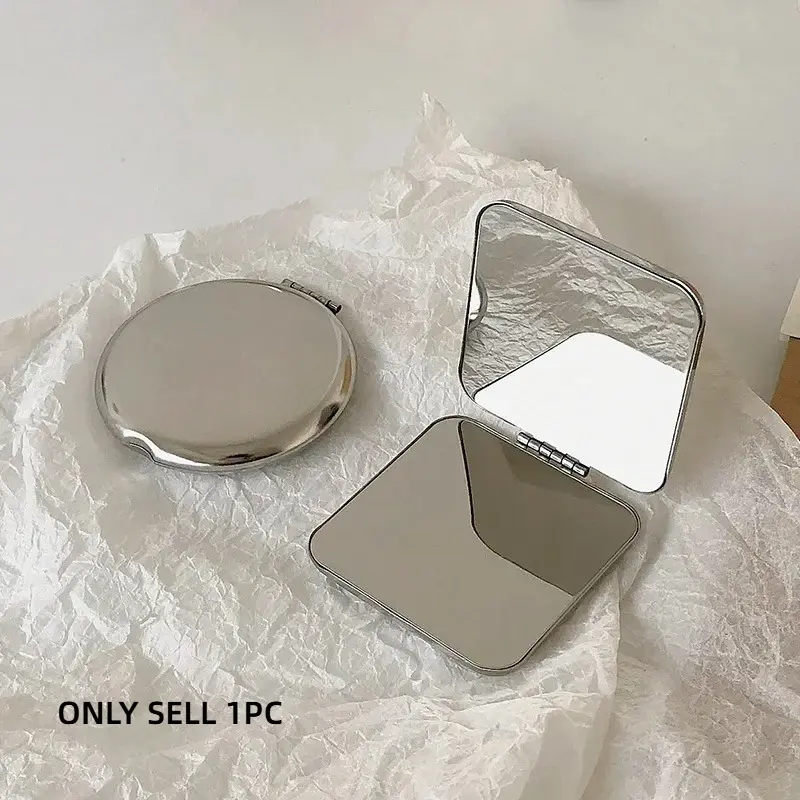 1pcs Portable Women Stainless Steel Makeup Mirror Hand Pocket Folded-Side Cosmetic Make Up Mirror Small Square Various Shapes