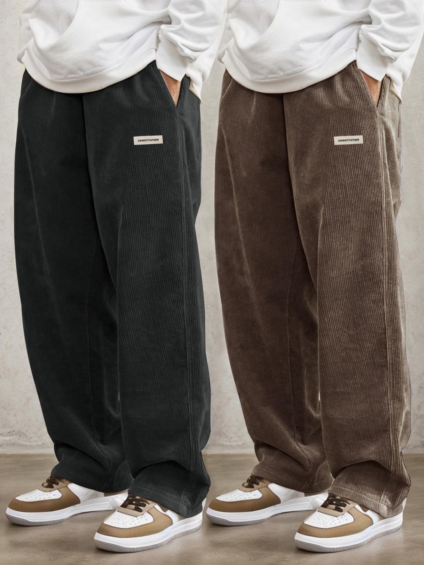 Men's Letter Patched Drawstring Waist Pants Comfy Straight Leg Trousers for Daily Wear, Casual Street Trousers, Men's Bottoms for All Seasons