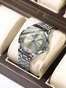 Men's Business Fashion Round Dial Analog Quartz Watch, Business Fashion Watches, Fashionable Stylish Watch, Fashion Watch for Party, Daily Clothing Decor, Trendy All-match & Exquisite Watch for Birthday Gift with Box, Quartz Wristwatch