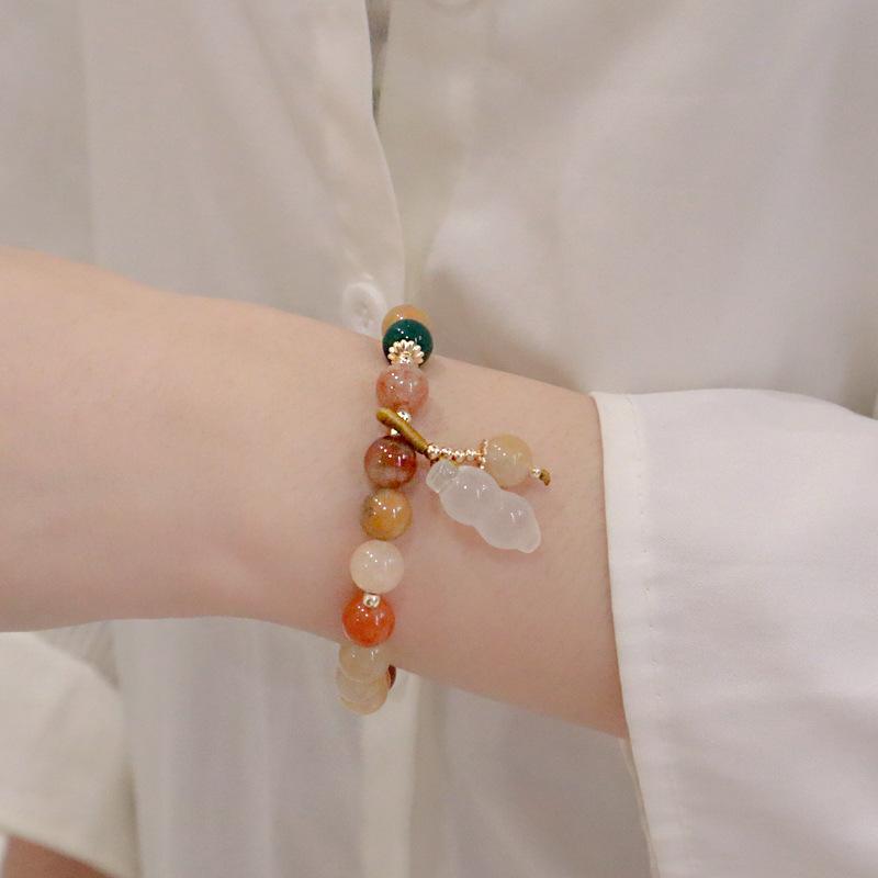 Colorful Jade Bracelet With Gourd Peanut Retro Chinese Style Jewelry For Girlfriend Gifts