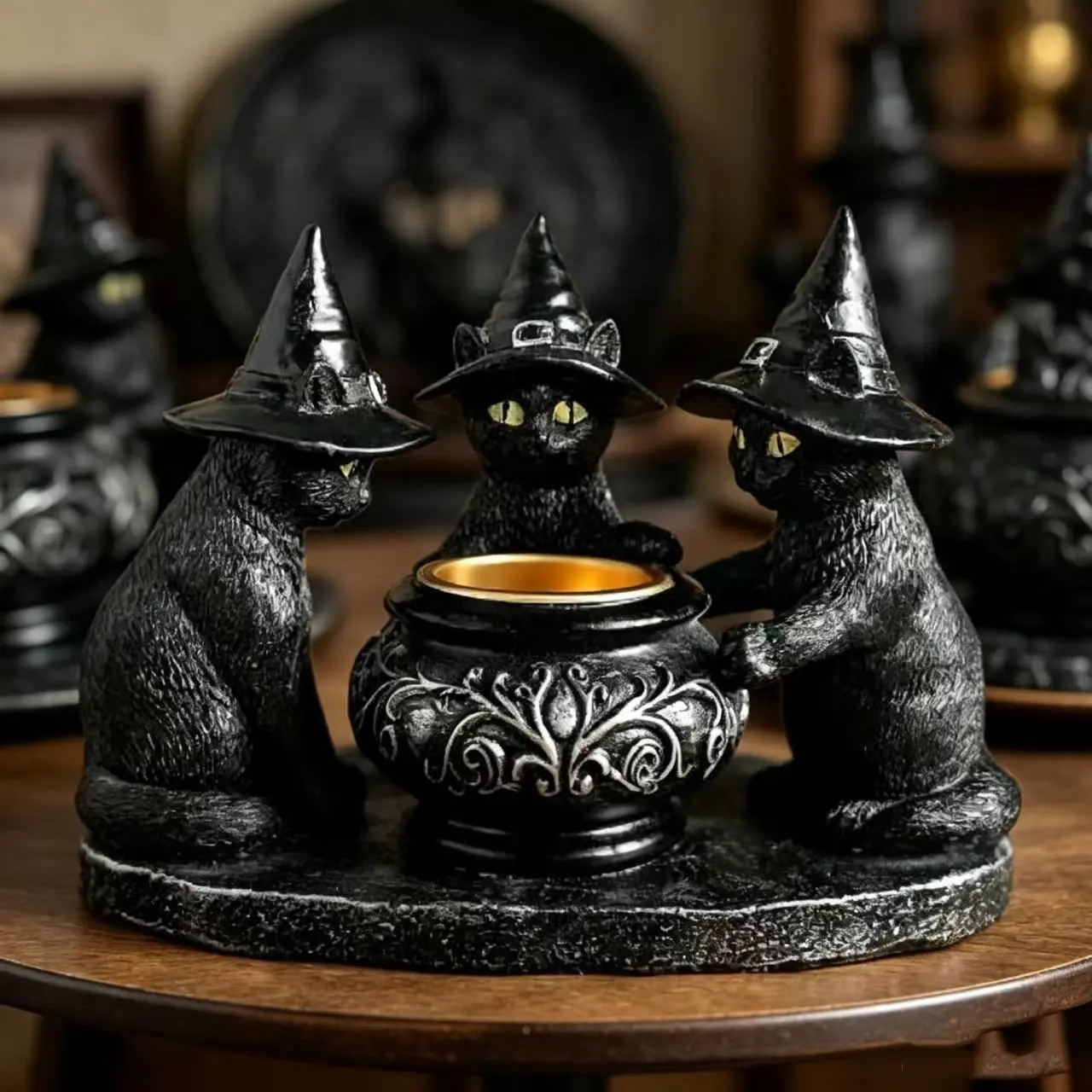 Three-Piece Cat Incense Burner Resin Ornament, Unique Handcrafted Art Home Decor, Durable Festival Scent Holder for Christmas, Easter, Thanksgiving