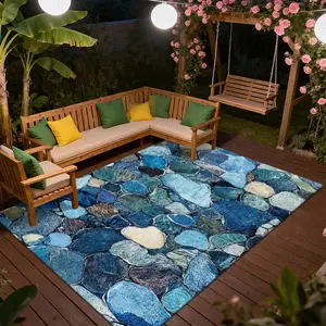 Local Delivery 5'x7' velvet  Plush Multi Blue Irregular Pebble Stone Boho For Living Room Bedroom Nursery Farmhouse Runner Rug