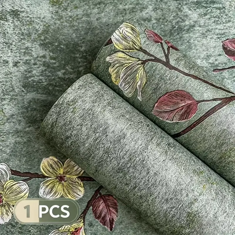Vintage Emerald Wallpaper, PVC Self-Adhesive Wall Paper, Floral Pattern, Bedroom Background, Dorm Room Decor, Live Stream Backdrop, Floral Peel And Stick Wallpaper