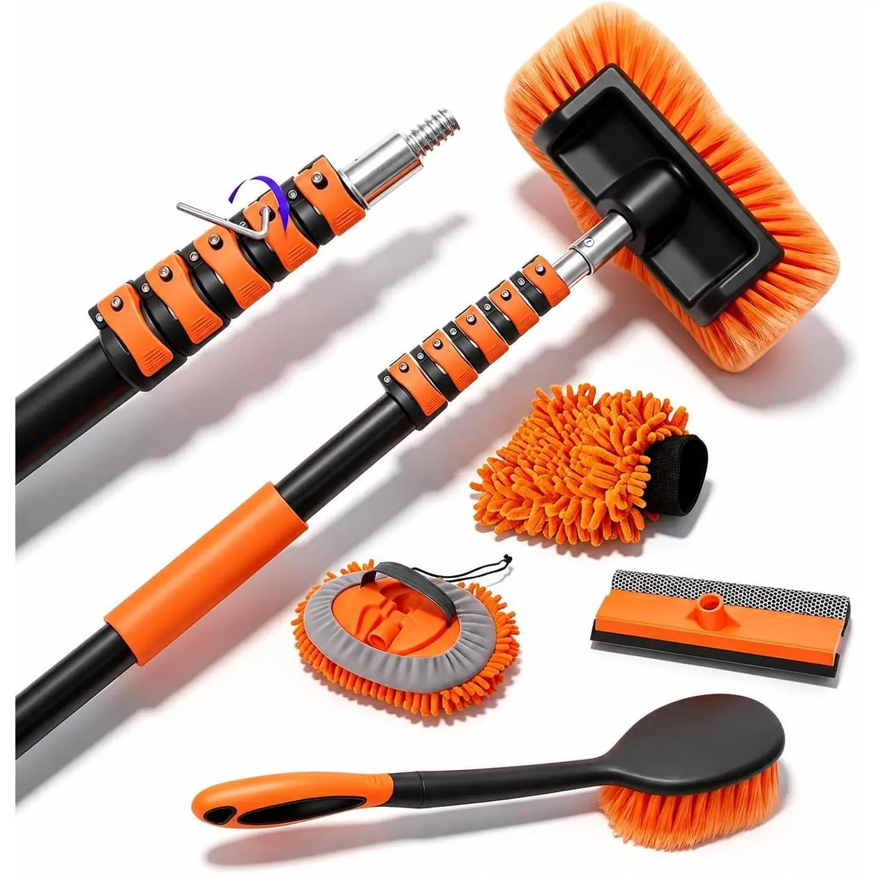 18FT   Wash Brush with Long Handle,  Washing Kit with 4-12FT Telescoping Extension Pole, Wheel Brush, Microfiber Cleaning Mop, Mitt, Window  for Cleaning RV, , SUV
