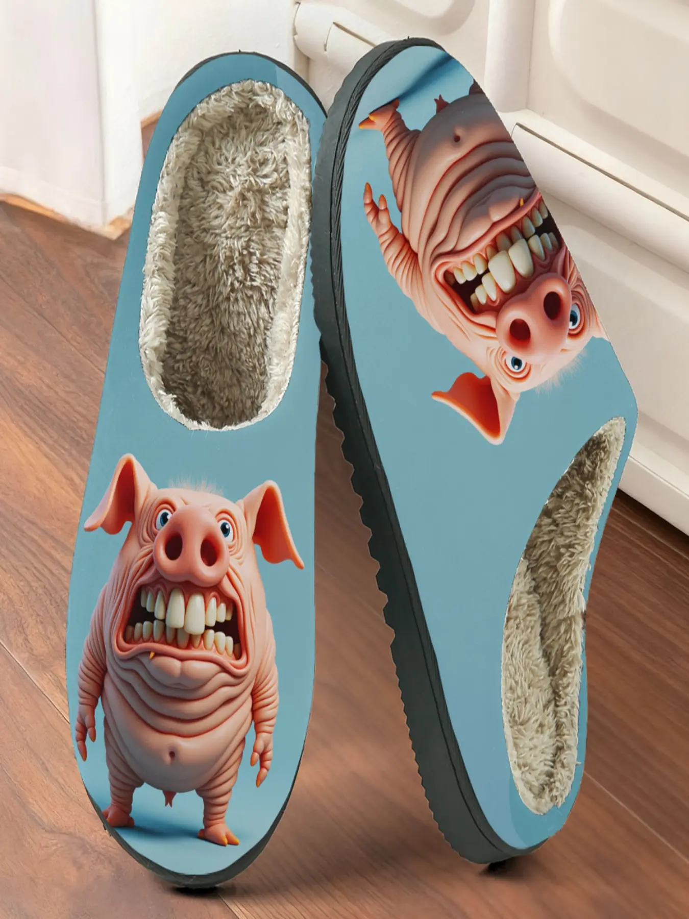 Crazy Angry Pig Head Home Plush Slippers 1 Pair, Crazy Funny Style, Faux Fur Lining + Fleece-Lined Warmth + Platform Cushioning, Funny Style Enthusiasts & Home Lovers for Home Foot Warmth + Eye-Catching Stylish Outfits, Winter Must-Have!