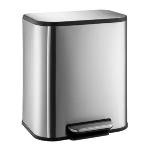 Soft-Close Pedal - Stainless Steel Step Trash Can With Removable Inner Bucket, Slim Rectangular Kitchen Garbage Bin