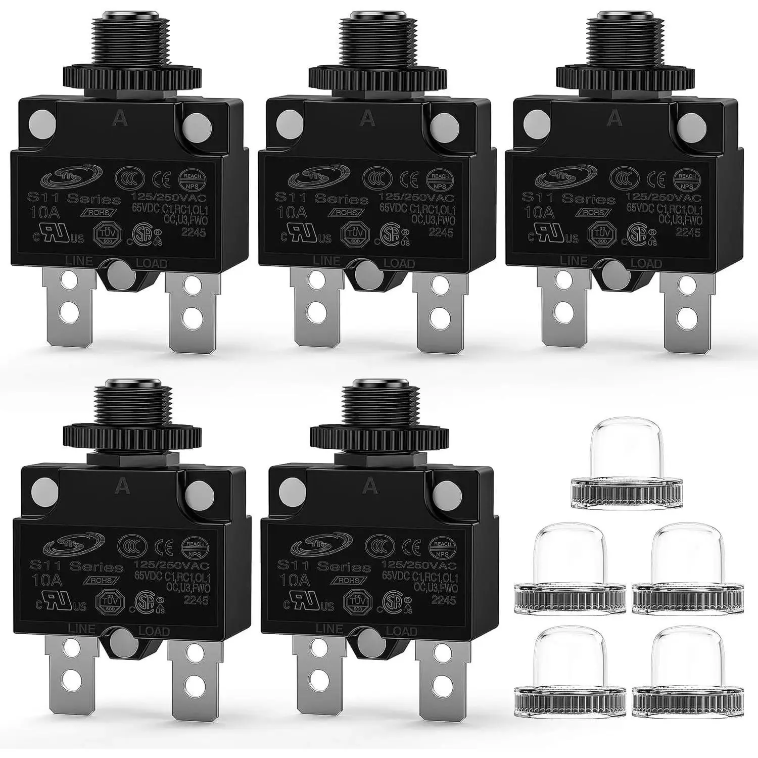 Nilight 5Pcs 10A Rating Circuit Breakers with 10A Terminals - Overload Cut-Off, Manual Reset for Household Appliances, Audio-Visual Equipment, Marine Electrical Systems