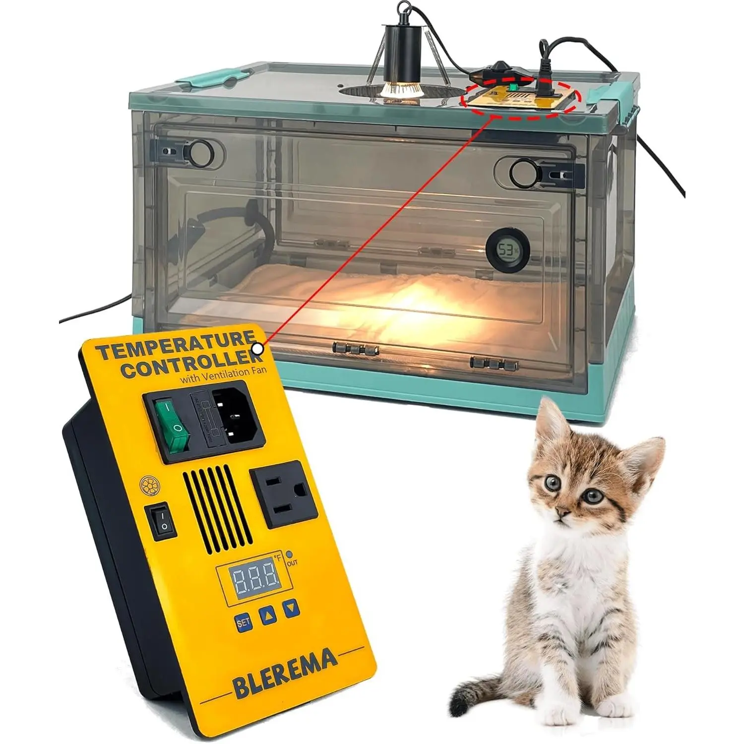 Puppy Incubator with Temperature Control & Ventilation Fan, Dual-Heating Modules (Pad+Lamp) and Oxygen Tube, Incubator for Puppy/Kitten | Brooder for Dogs, Chicks, Birds & Newborn Critters (55L)
