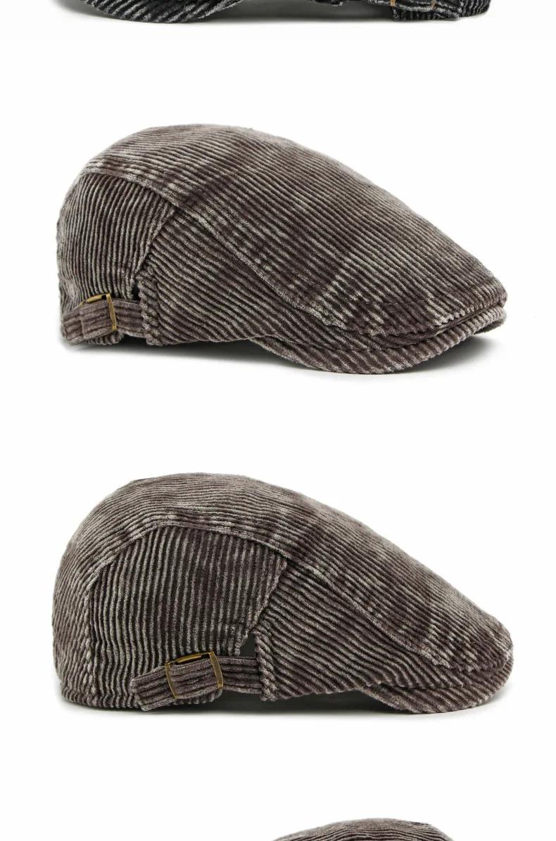Autumn New Hat for Men and Women Corduroy Beret British Retro Forward Cap Casual Duckbill Cap Washed Cotton