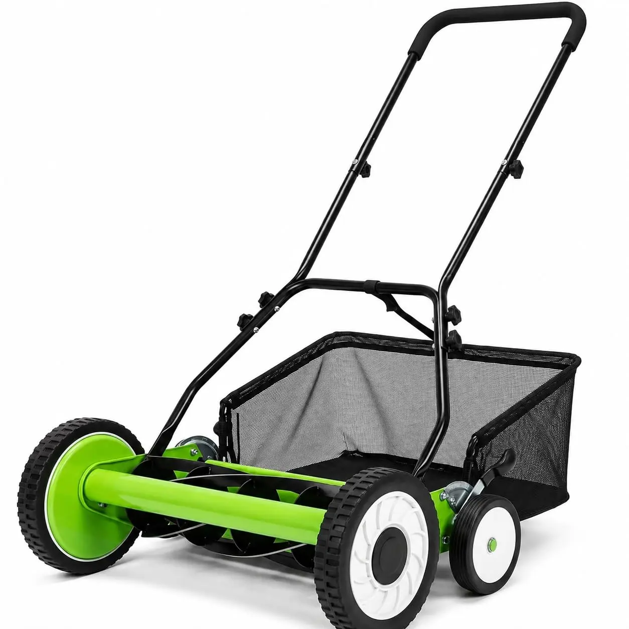 4-Wheel Manual Push Reel Lawn Mower - Carbon Steel Blades, ABS Handle, Non-Electric Hand Push Grass Cutter for Yard & Garden