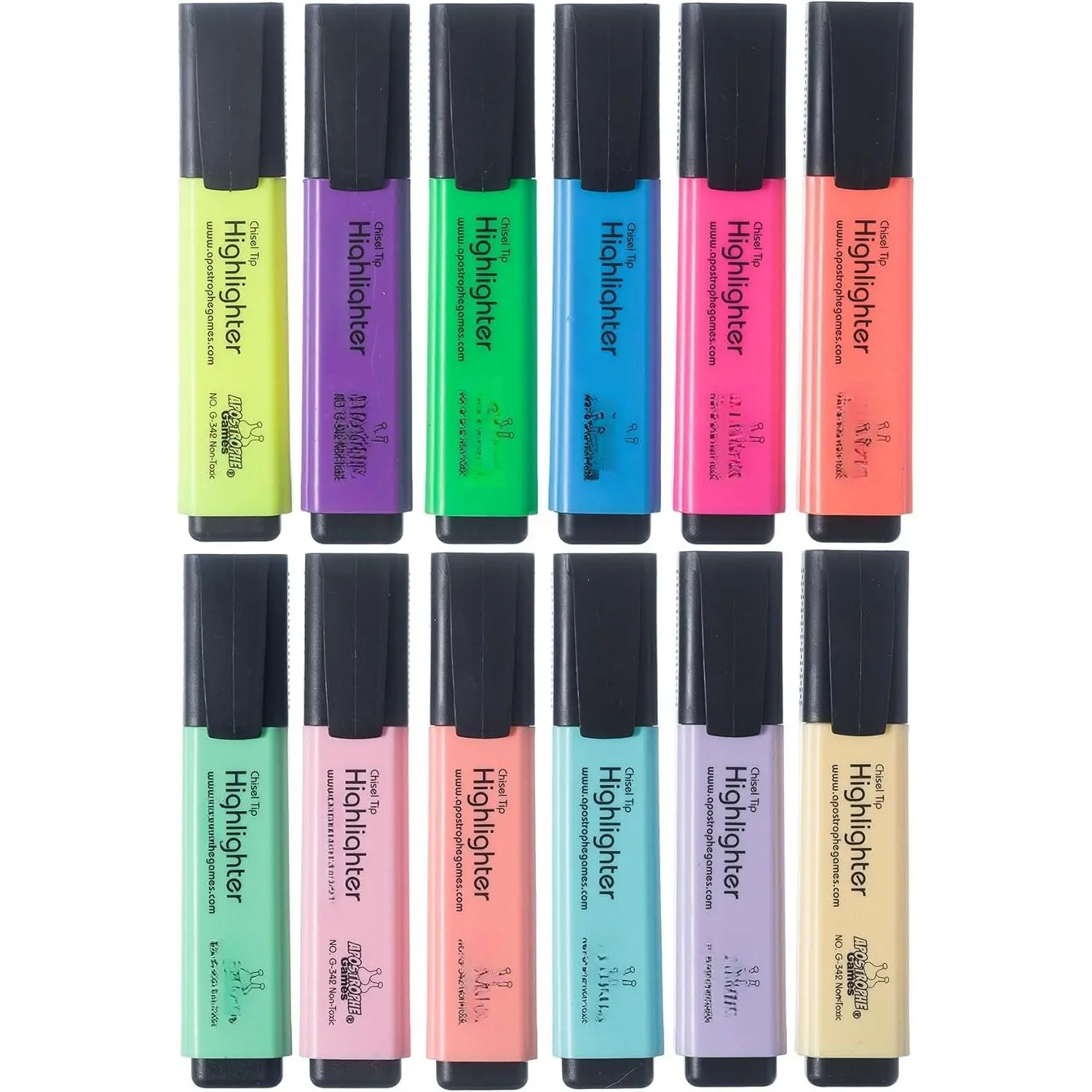 12 Highlighters, Chisel Tip  Colors, Fluorescent and Pastel Colors | Bright chisel tips highlighters for studying, work, and planning