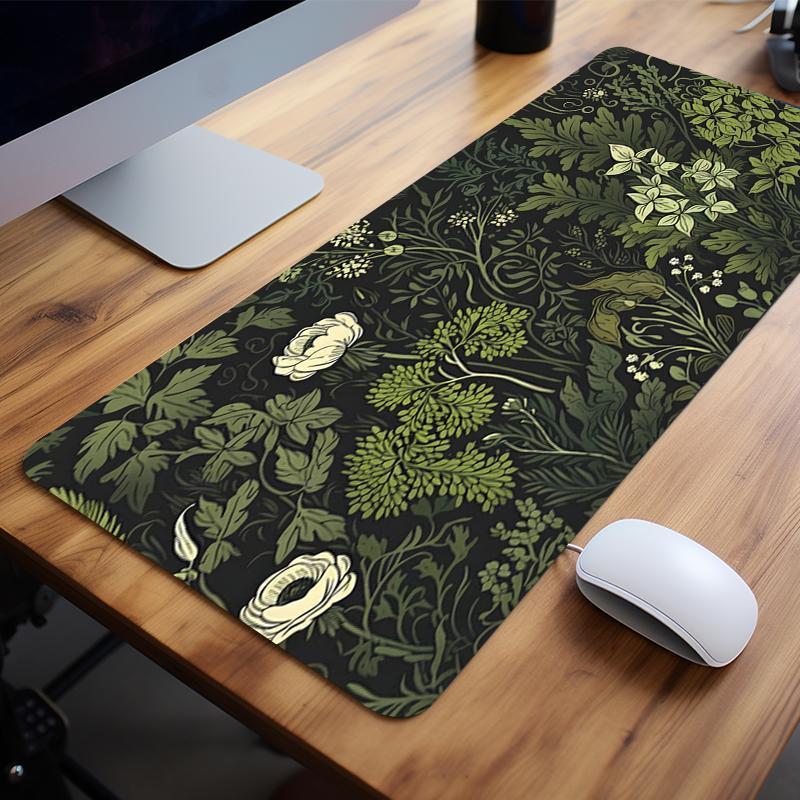 Creative Plant Pattern Mouse Pad, Rectangle Gaming Mouse Pad, Non-slip Large Surface Rubber Base Stitched Edge Desk Keyboard Mat for Home Office Game Desktop Accessory, Office Accessories