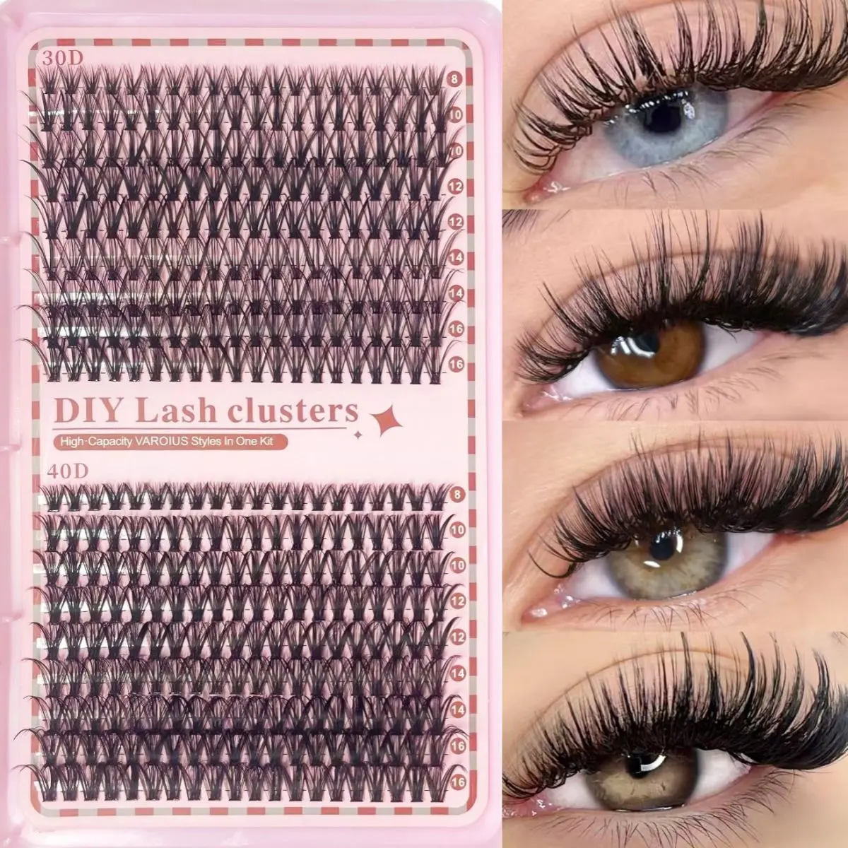 Single Box Eyelash Book Bundle (30d-40d-50d, C Curl) with 8-16mm Single Cluster False Lashes, Natural Dense Curly Segmented Individual Eyelash Extensions for Daily Makeup