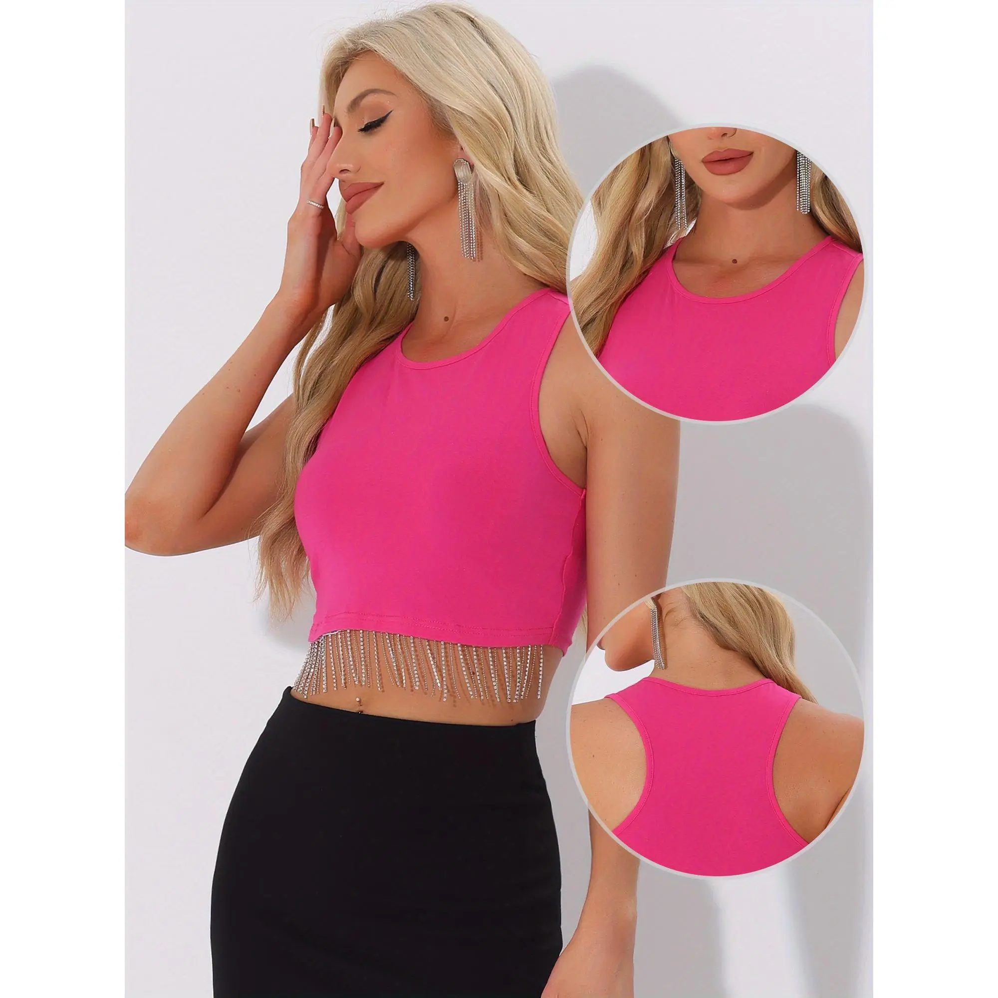 Fringe Tops for Women'S Rhinestone Y2K Raceback Top Sleeveless Sparkly Glitter Tassel Crop Tank Tops