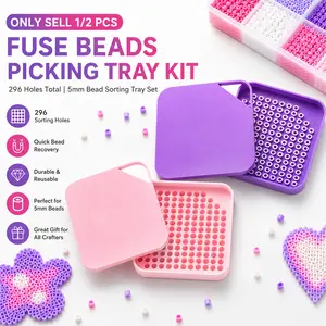 2 Pcs Fuse Beads Picking Tray Kit with Total 296 Holes, 5mm Bead Sorting Tray Set, Bead Recovery Tool, Bead Aligner for DIY Fuse Beads Crafts, Arts Crafts, Suitable for Beginners and Experienced Crafters