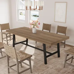 YJ-63-83" Extendable Dining Table, Industrial Rectangular Dining Room Table for 6-8 People, Rustic Brown Expandable Kitchen Table with Heavy Duty Metal Frame for Dining Room, Kitchen & Parties