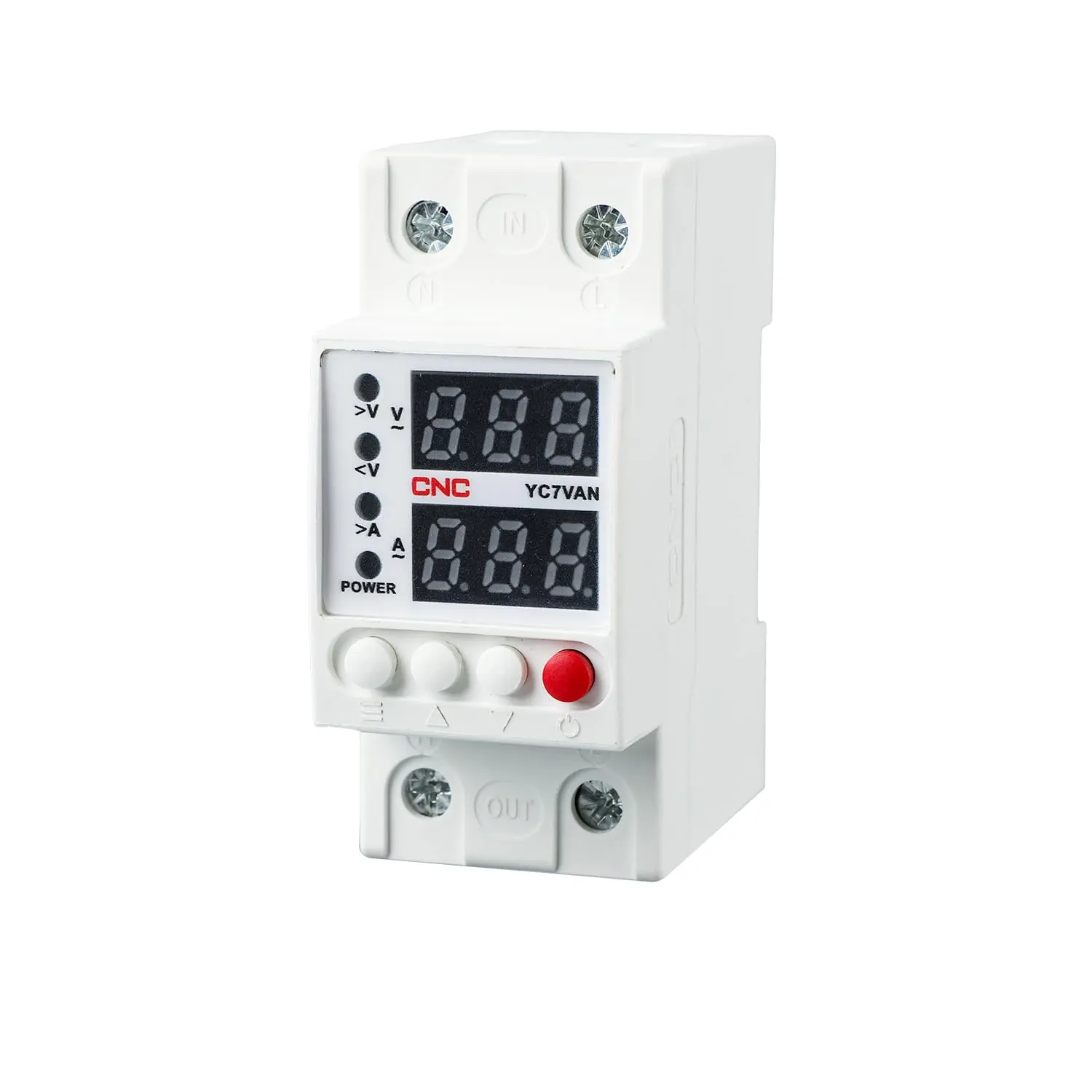 Smart Circuit Breaker with Plastic Body, Voltage Protection, Adjustable Cut-Off, Overcurrent Protection, 80-210V Low Cutoff, 130-300V High Cutoff, 1-63A Range, DIN Rail Mountable