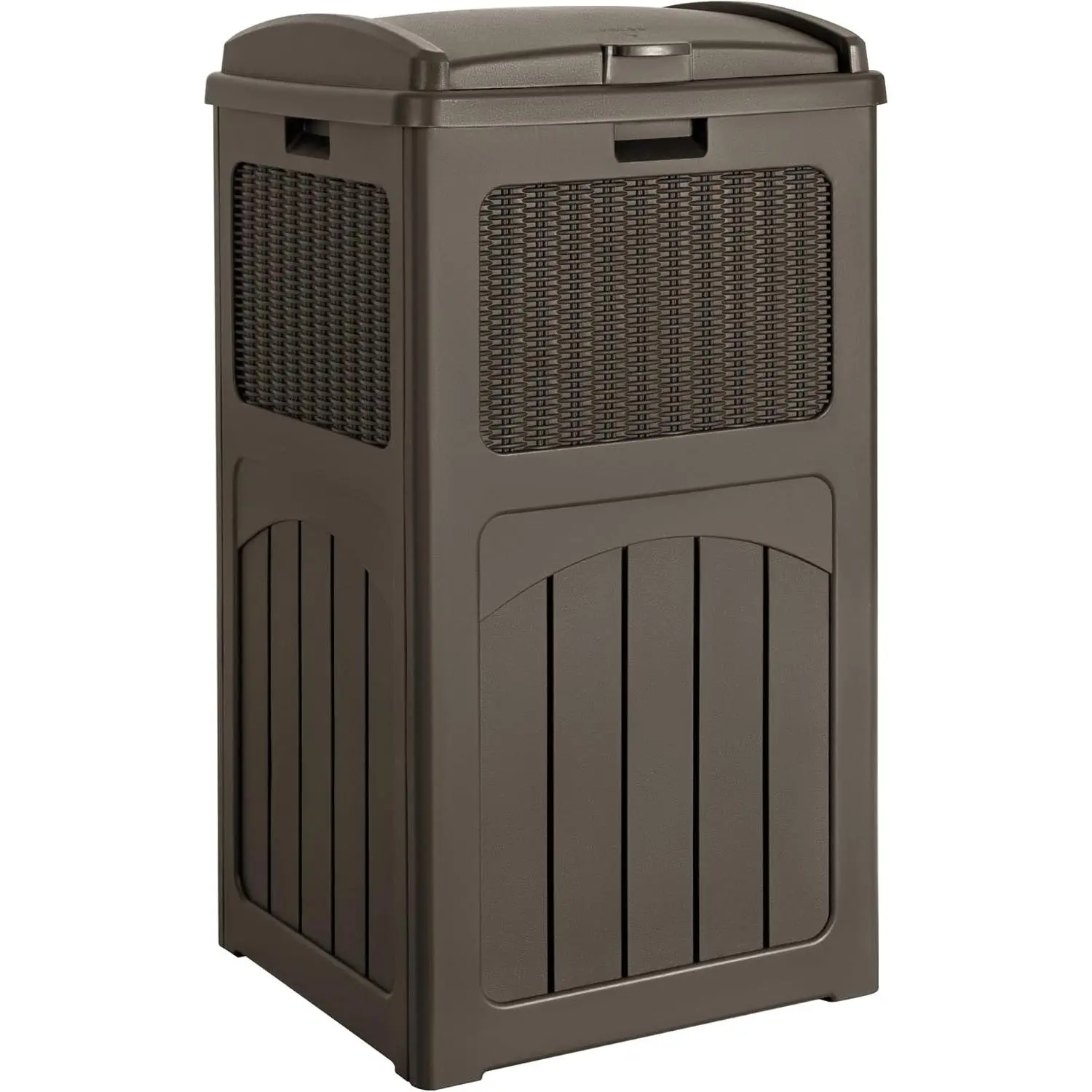 33 Gallon Outdoor Trash Can, Hideaway Garbage Bins with Tiered Lid, Waterproof Resin Outside Waste Bins for Patio, Outside Pool, Backyard and Deck(1, Deep Brown)