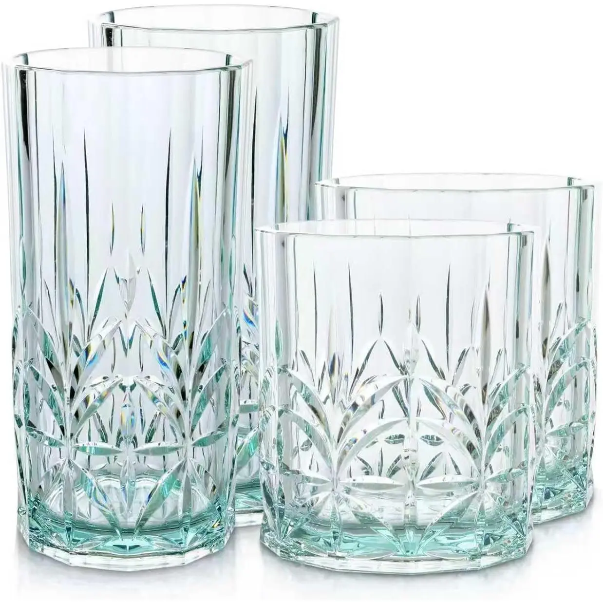 Shatterproof Tritan Plastic Drinking Glasses. 13oz & 18oz Water Glasses Set of 4 - Myrtle Beach Glasses Drinking - Unbreakable Tumblers for Parties - , Dishwasher Safe (Teal)