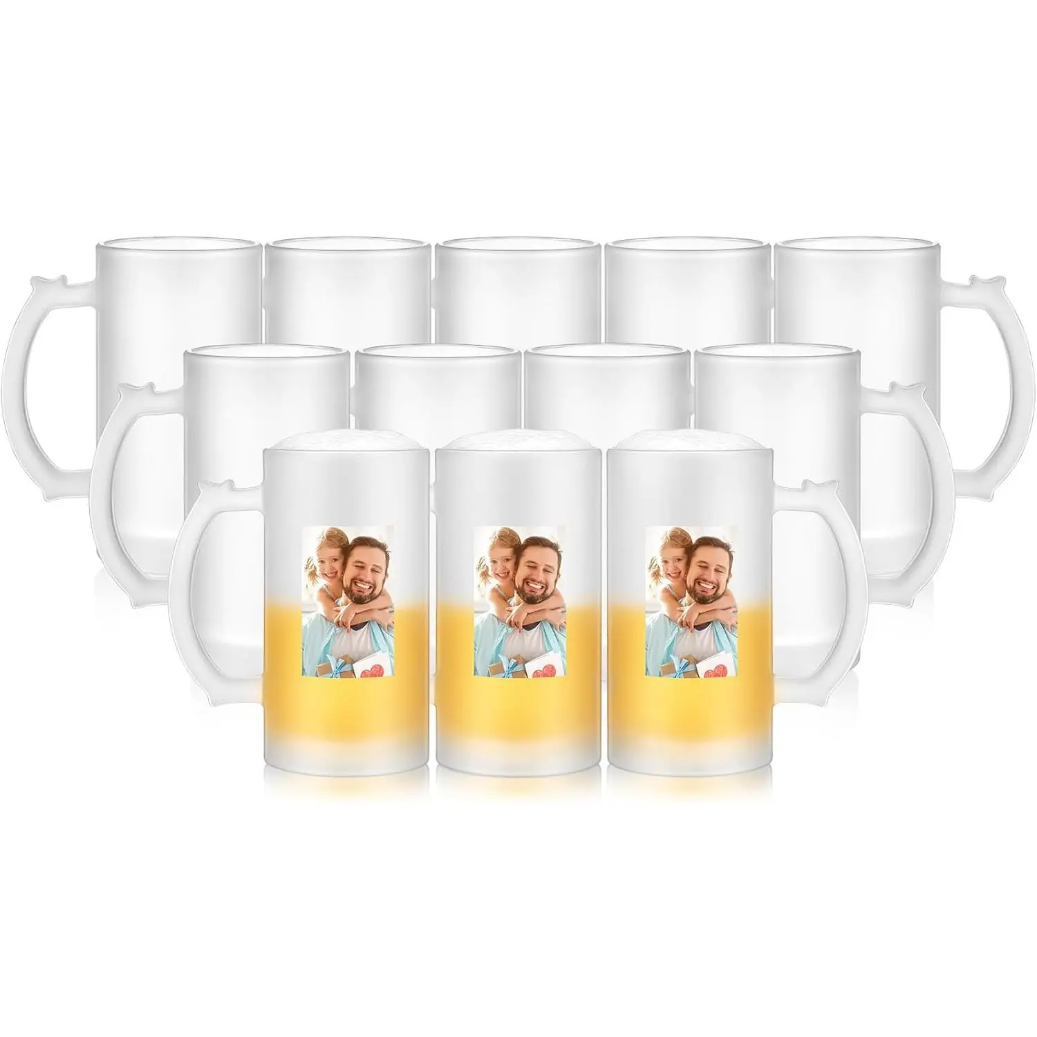 12 count Sublimation Blank  Mugs Personalized Tazas Para Father's Day Present 16 oz Frosted  Glass Cups Can Add Photo Text or Image  for Dad Husband Groomsmen Wedding Oktoberfest