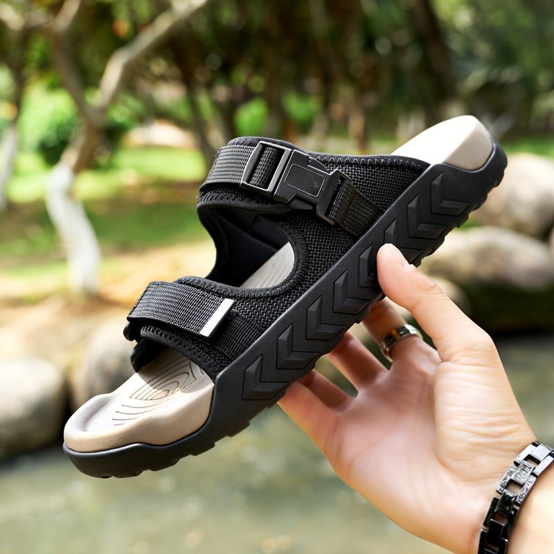New Men's Hollow-Toe Hook-and-Loop Fastener Sandals for All Seasons, Lightweight and Simple Outdoor Walking Beach Hiking Travel Shoes