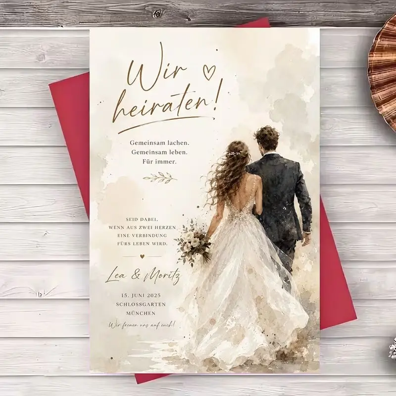 Elegant Watercolor Wedding Invitation Card, Romantic Floral Design, Flat Stationery for Marriage Ceremony, Engagement Celebration