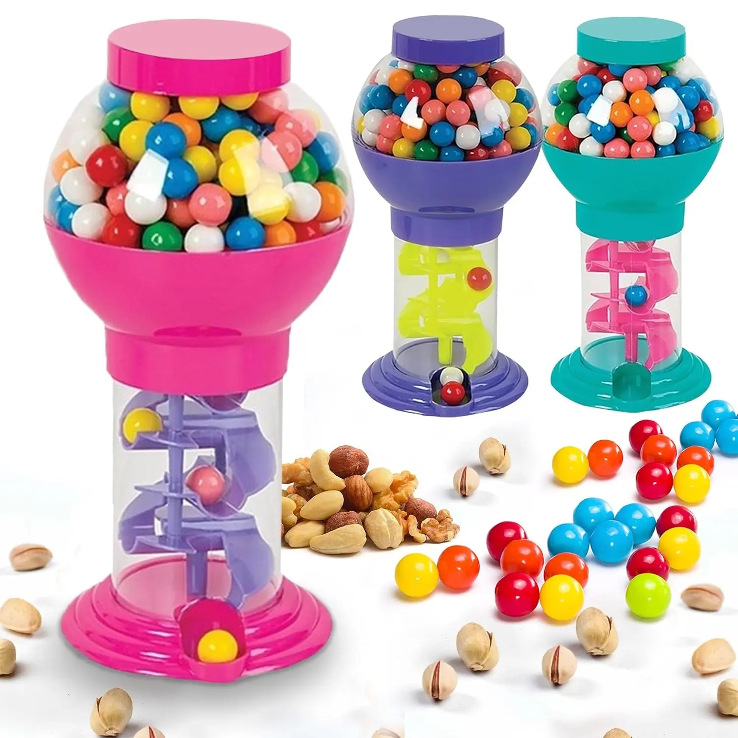 10-Inch Retro Candy Dispenser-Gumball Machine with Twist Release, Assorted Colors (Green-Purple-Pink), Giftable Holder for Home & Office Use, Gift