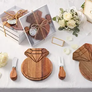 LemonRoad 4 Set Wedding Bridal Shower Party Favors Gifts for Guests Diamond Shaped Charcuterie Cheese Board with Knife Tag Thank You Gift for Bridal Baby Shower Guest Prize Birthday Party Favors