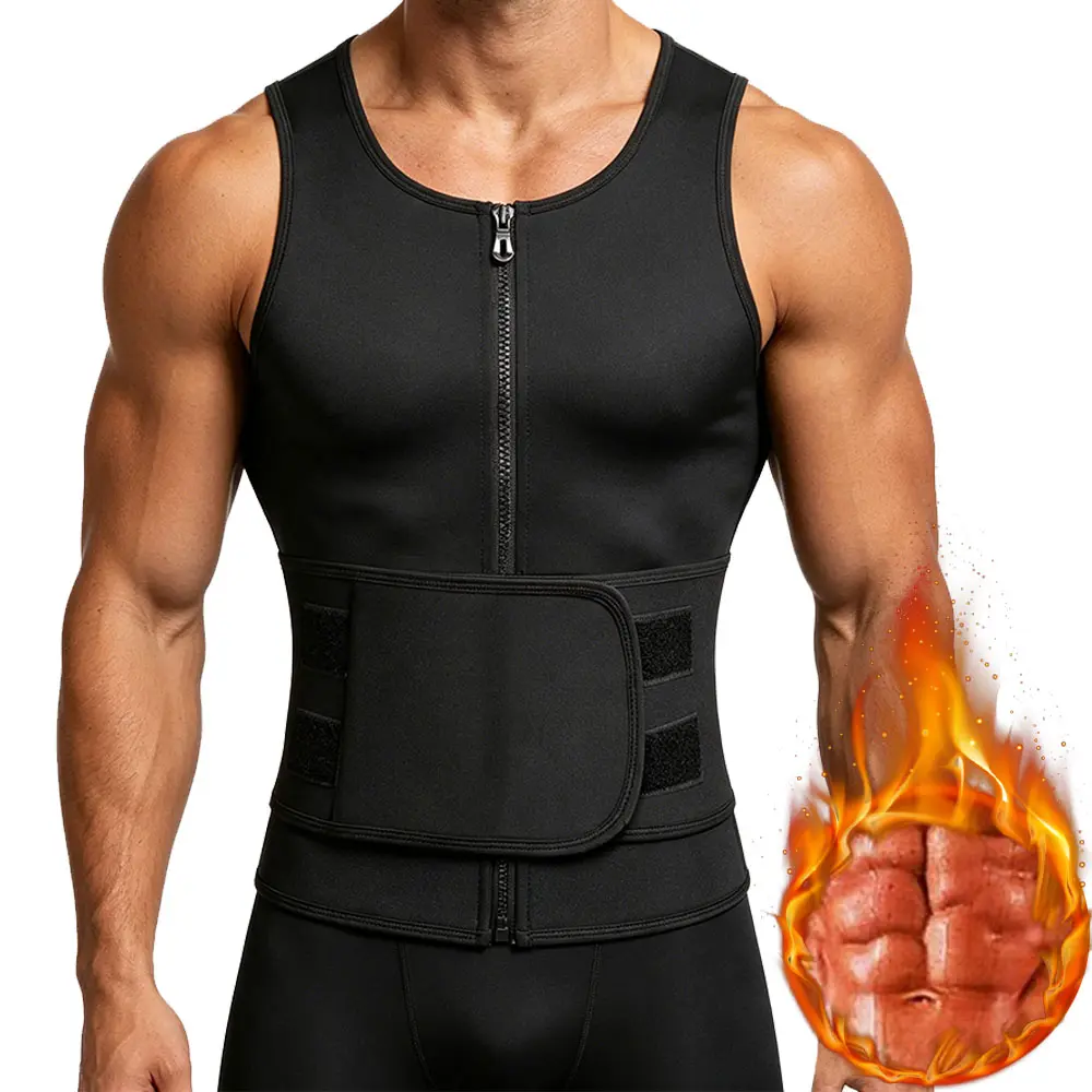 Men Neoprene Compression Vest, Breathable Moisture Wicking Tank Top, Abdominal Support Workout Shirt, Activewear for Gym & Fitness