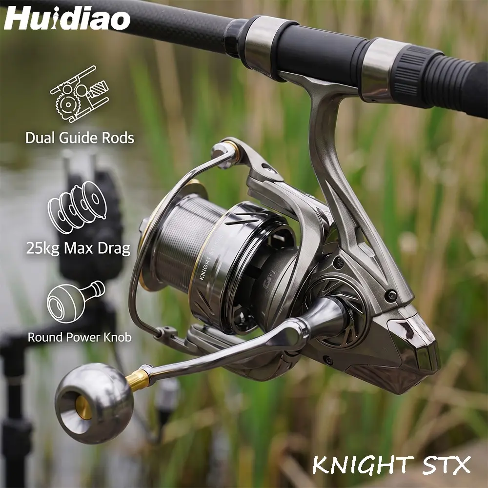 Huidiao Knight ST Long Cast Spinning Reel 8000-14000 Series Heavy-Duty Fishing Reel 25KG Max Drag 4.8:1 CNC Metal Spool With Round Power Knob for Carp Catfish & Saltwater Fishing Saltwater Ready Reel Fishing Gear Fishing Reels Spinning