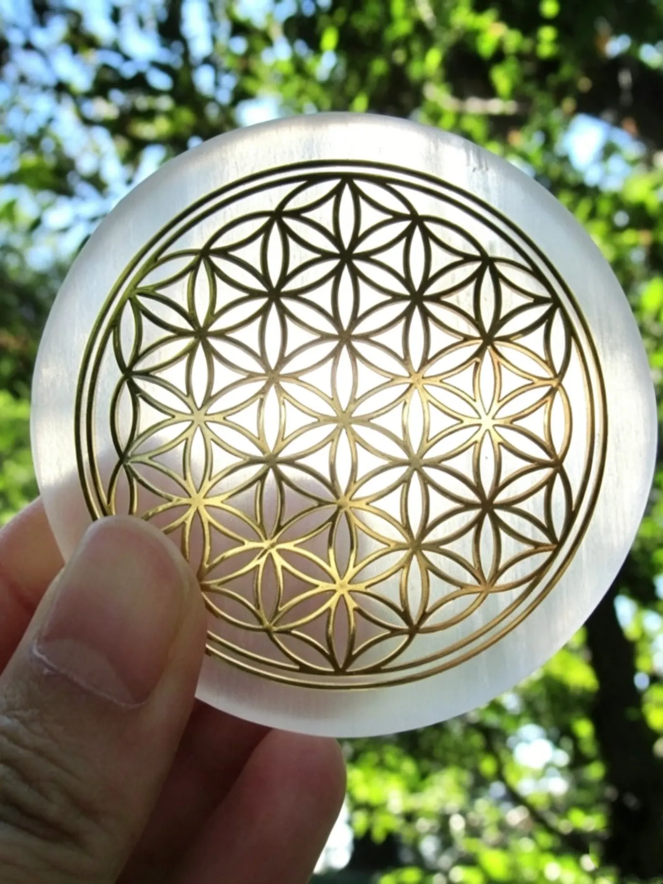 6cm Natural Selenite Patterned Coaster, Hand Polished Moroccan Gypsum Carving, Smooth Decorative Stone, Home Ornament