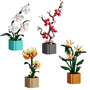 Sunflower Potted House Decoration Creativity Model Bricks DIY Flowers Toy Building Block Gifts for Kids Girls