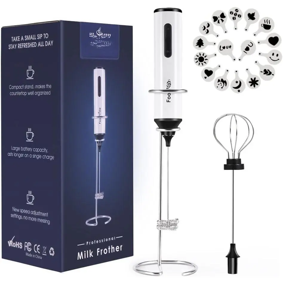 MF05 Compact USB Rechargeable Handheld Milk Frother with Stainless Steel Balloon Whisk, 2 Speed Levels, Froth & Blend Function - for Cappuccino, Keto Dieters - Manufacturer Warranty (White), Two Speeds