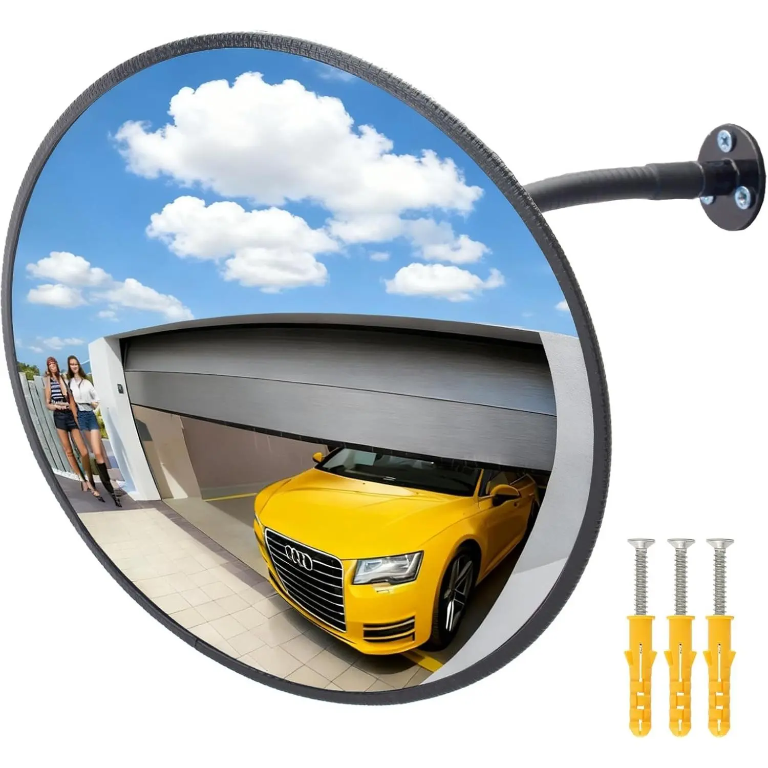 Durable Metal-Removable 11.8in 2mm Thick Acrylic Convex Mirror - Adjustable Wide Angle Indoor Security Mirror for Garage/Office, Corner Blind Spot Solution